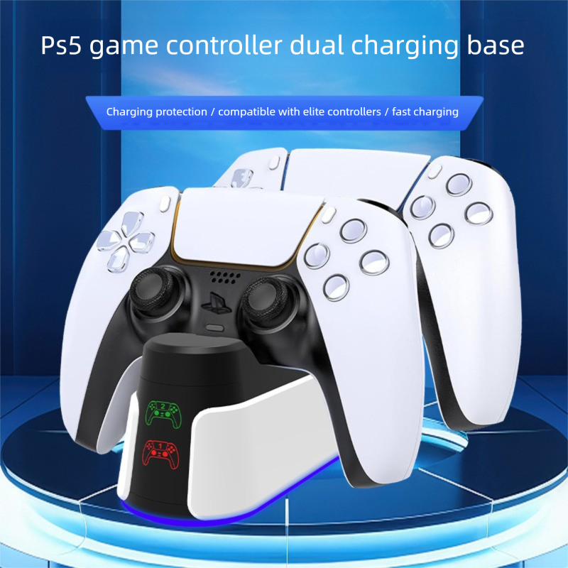 Nouvelle station de charge double mince avec lumières colorées RVB pour manette de jeu PS5 Elite_voghion.com