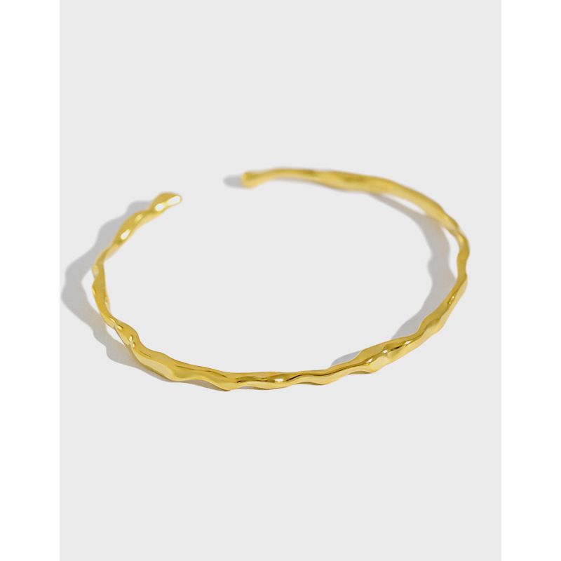 SF211 Korean Version S Pure INS Simple Irregular Hammer Texture Women's Bracelet Personality Versatile Silver Bangle_voghion.com