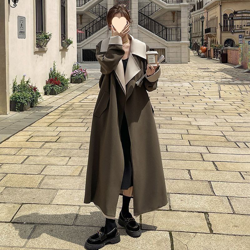 Britse lange windjack voor dames met Koreaans design, supermooie Hepburn-stijl temperamentjas, herfst en_voghion.com