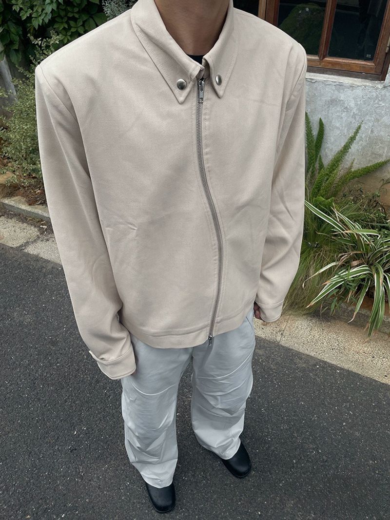 High-Qualiy S Zipper Wool Blend Padded Shoulder Execuive Jacke For Men 2025 Spring Cleanfi Silhouee Shor Wide_voghion.com