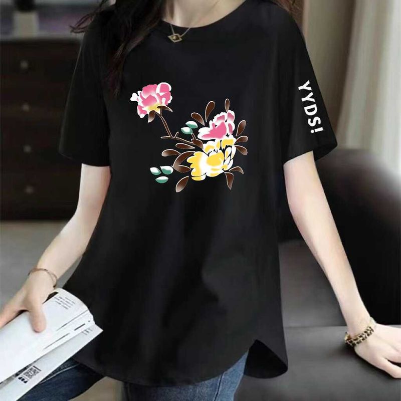 T-shirt ample à manches longues et col rond pour femme, coupe slim, imprimé, taille moyenne et longue_voghion.com
