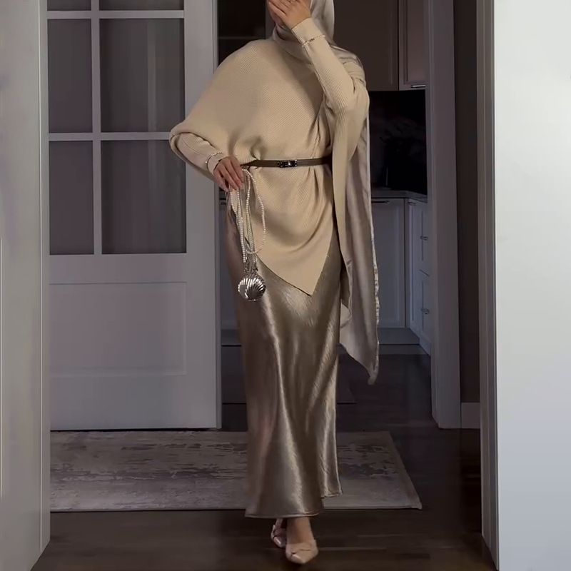 Îmbrăcăminte pentru femei Lejer și confortabil Costum cu fustă lungă din satin temperament_voghion.com