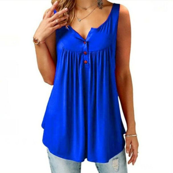 Women Ruffle Elegant O Neck Swing Tunic Blouses In Chic Design Button Sleeveless_voghion.com