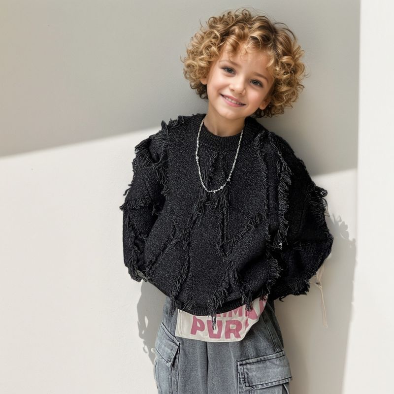 Mother & Kids Jinyong Boys Sweater 2025 Autumn New Korean Version Loose Trendy Children's Knitted Sweater Round Neck Soft Waxy_voghion.com