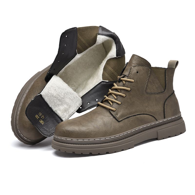 Große, dicksohlige Martin-Stiefel für Herren, lässige, handgekratzte Retro-Schneestiefel aus Samt._voghion.com