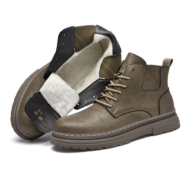 Große, dicksohlige Martin-Stiefel für Herren, lässige, handgekratzte Retro-Schneestiefel aus Samt._voghion.com