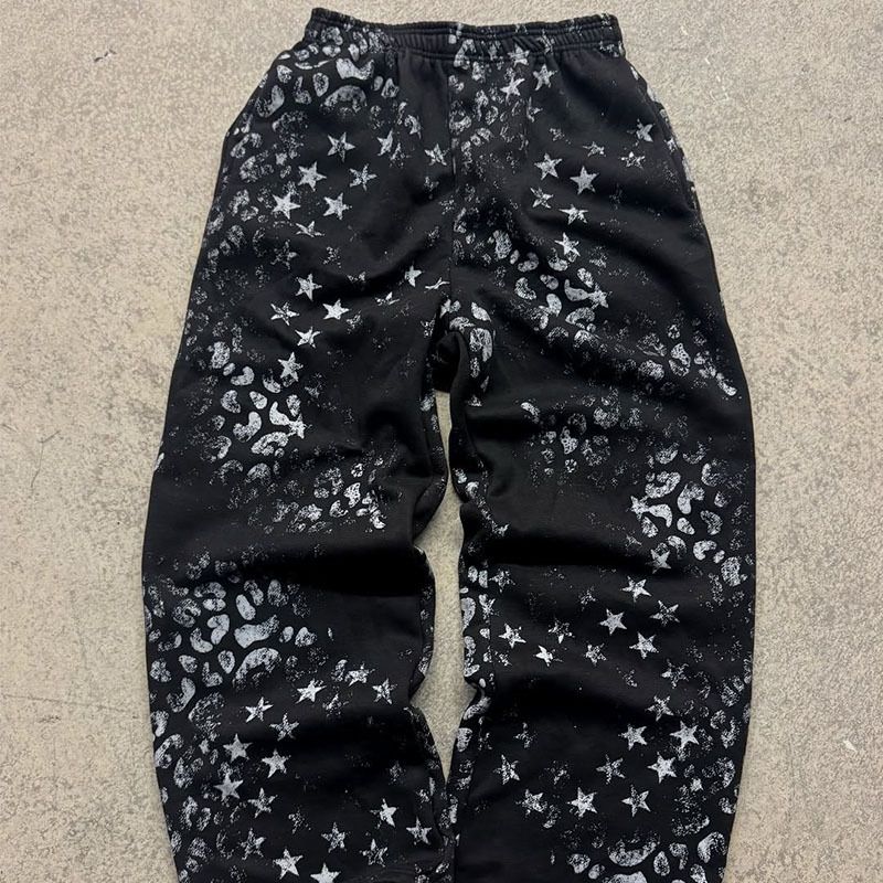 Harajuku Y2K Retro Star Print Sweatshirt & Pants Set – Loose Fit Hip Hop Style (Black/Gray, S-XL)_voghion.com