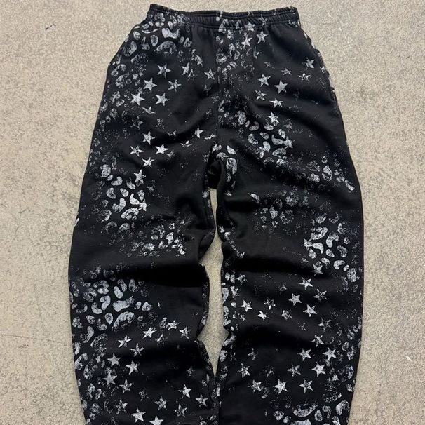 Harajuku Y2K Retro Star Print Sweatshirt & Pants Set – Loose Fit Hip Hop Style (Black/Gray, S-XL)_voghion.com