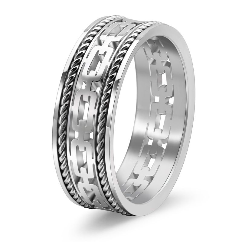 Nuovo anello da uomo personalizzato in acciaio al titanio con doppio filo cubano e design cavo, stile neutro_voghion.com