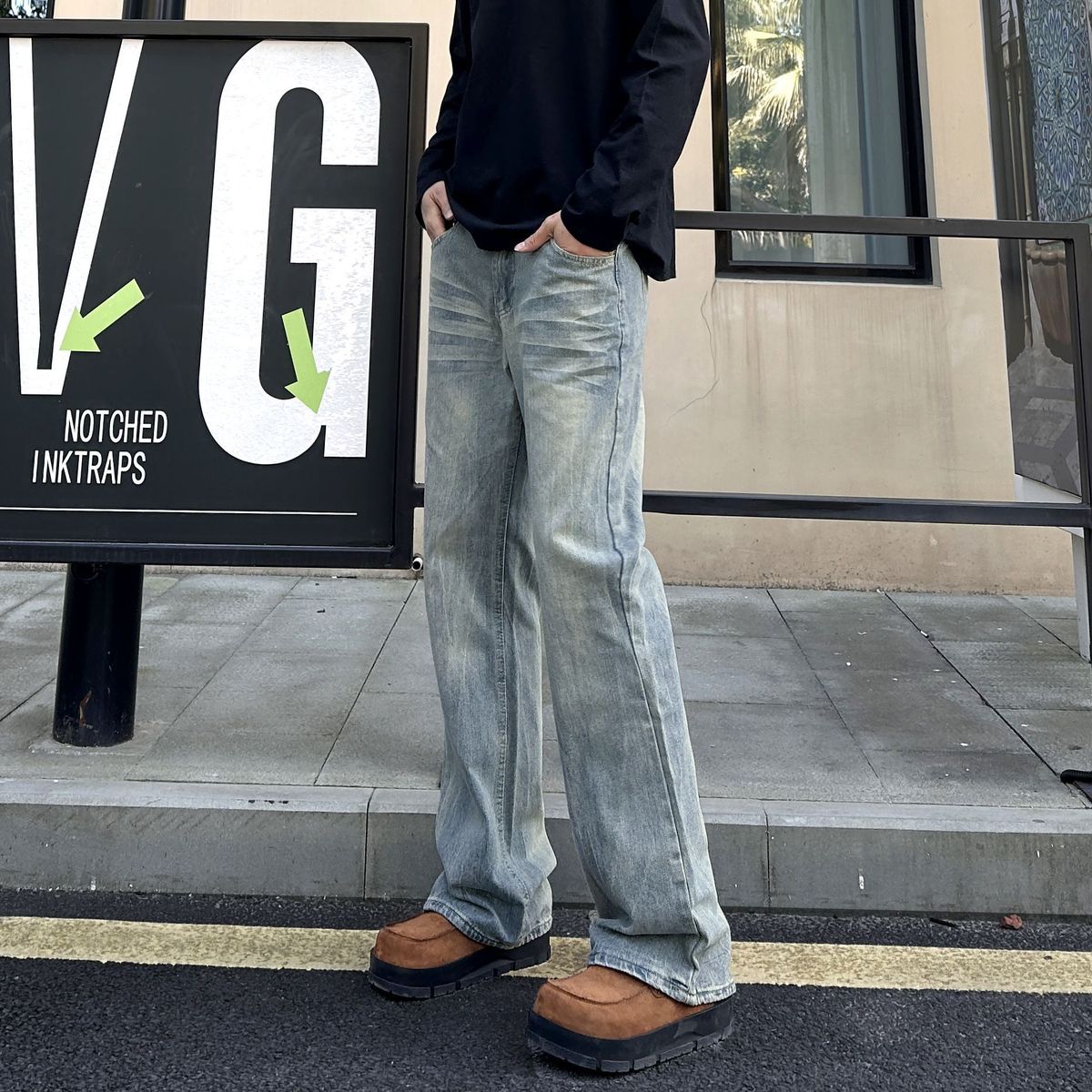 Spring And Summer American High Street Bamboo Joint Pattern Slightly Pulled Jeans Men's Spring Versatile Straight Trousers Tide_voghion.com
