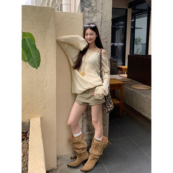 Sun Protection Cover-Up For Women Summer 2025 New Knitted Top Asymmetrical Shoulder Hollow Out Loose_voghion.com