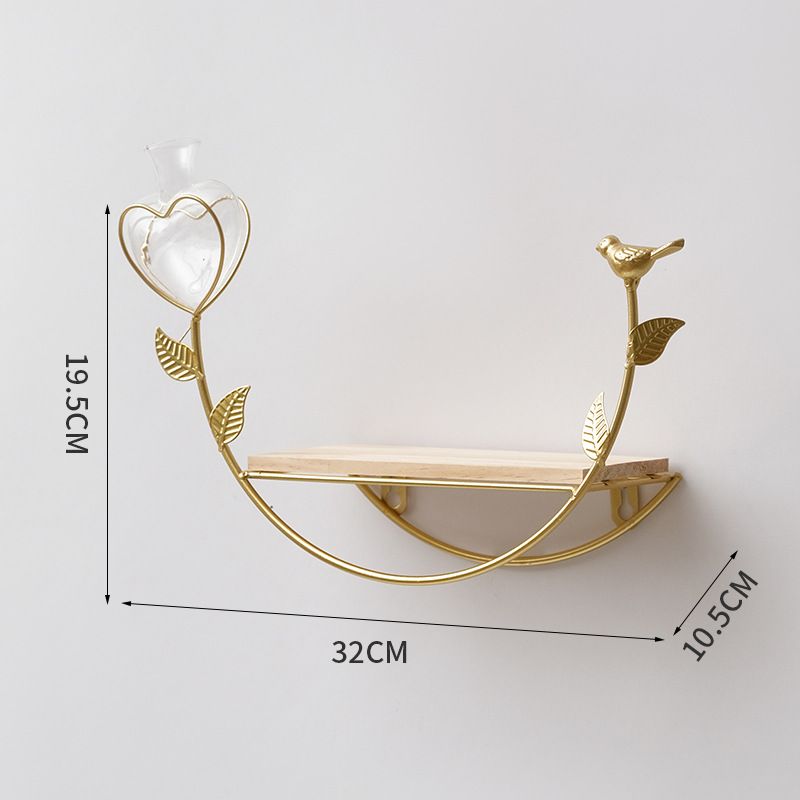 Nordic Iron & Wood Wall Shelf Set – No-Drill Floating Shelves For Living Room, Bedroom & Entryway – Gold Geometric Display & Storage Solution​_voghion.com