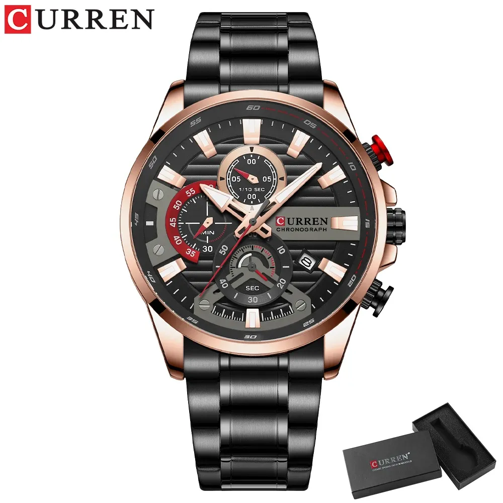 CURREN Multifunctional Quartz Men's Watch Sport Stainless Steel Strap Luminous Watch With Automatic Date Часы Мужские Наручные_voghion.com