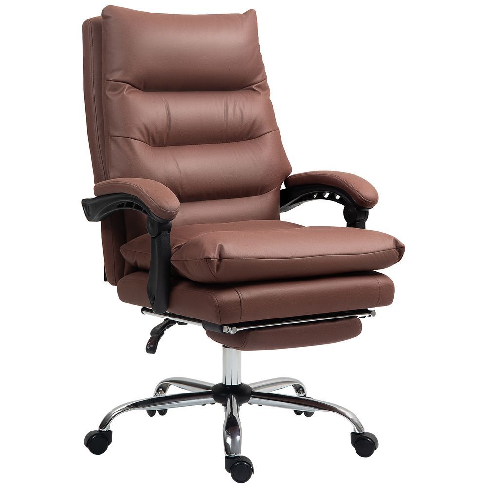 Vinsetto Microfibre Massage Office Chair, Heated Reclining Chair With Footrest, Double-tier Padding, Swivel Wheels, Coffee_voghion.com