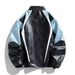 Large size trendy color blocked fashionable stand up collar casual spring and autumn new loose men's motorcycle leather_voghion.com
