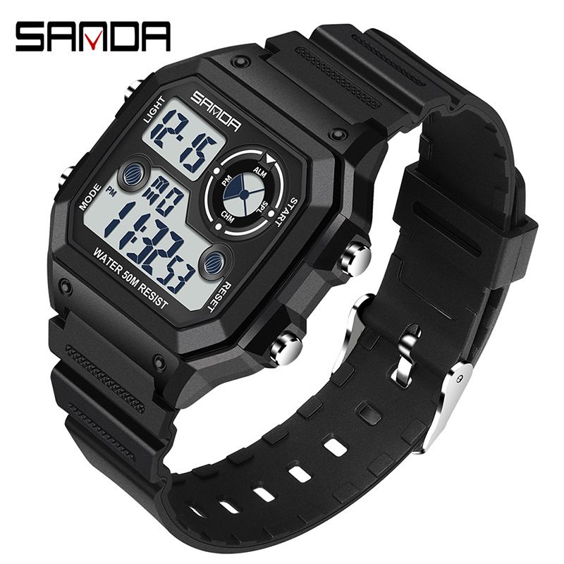 Digital Sports Watch With LED Backlight, Waterproof, Alarm, And Military-Grade Durability - Lightweight Resin Strap, Square Dial, 50M Water Resistance_voghion.com