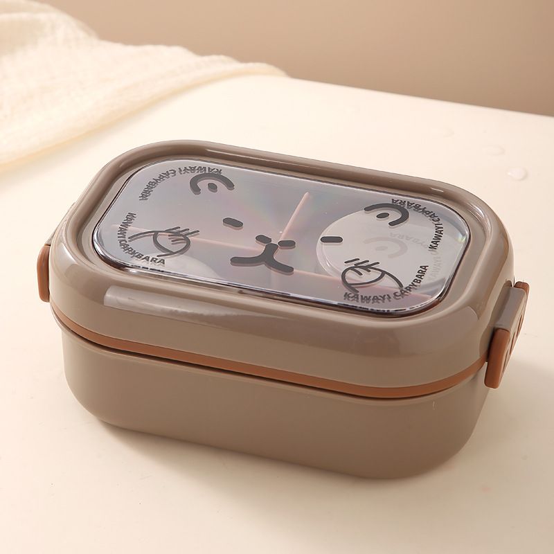 Fiambrera de plástico portátil con compartimentos para estudiantes, con diseño de dibujos animados para niños, con frutas y salsa para mojar._voghion.com