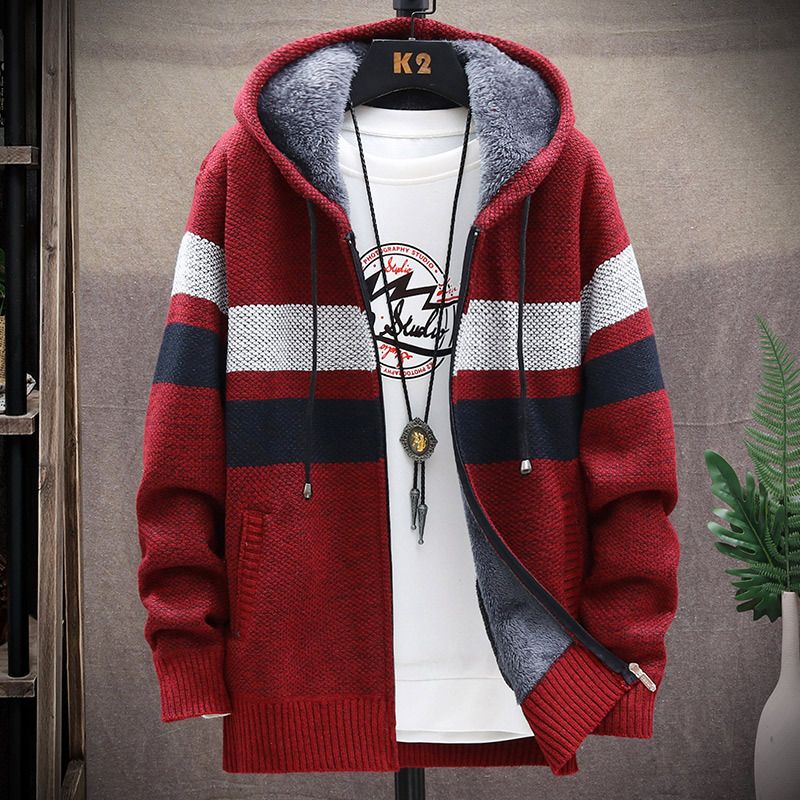 Abbigliamento da uomo più maglione in pile spesso maglione da uomo sciolto in tinta unita maglione a maniche lunghe cardigan_voghion.com