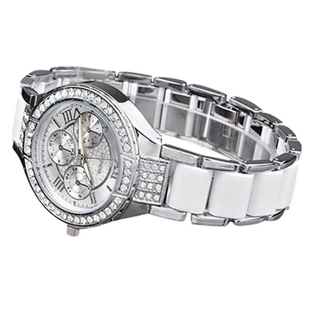 Yamaler Damen-Armbanduhr, modisch, römische Ziffern, Strass-Legierung, analoges Quarz-Kleid_voghion.com