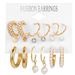 New Inlaid Pearl Women's Earrings Creative French Gold Hoop 9-Piece Set_voghion.com