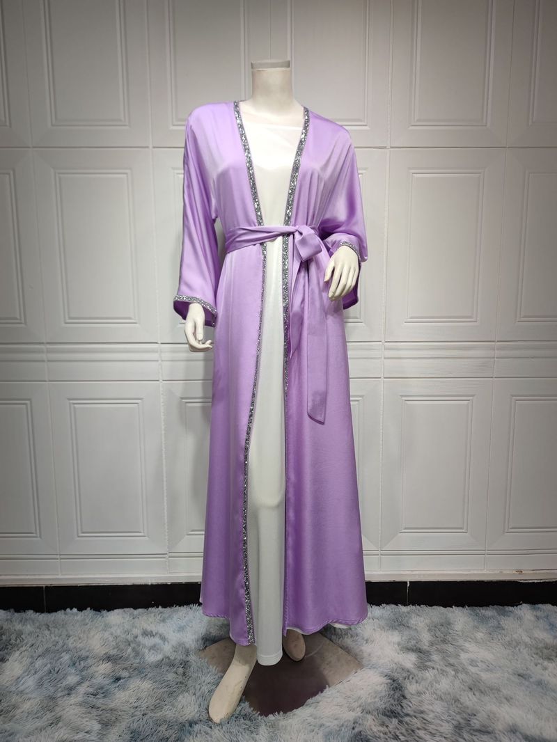 Women's Clothing Hot Diamond Long Skirt Modern Fashion Satin Soft Outer Waist Robe White Inner Wear Abaya_voghion.com