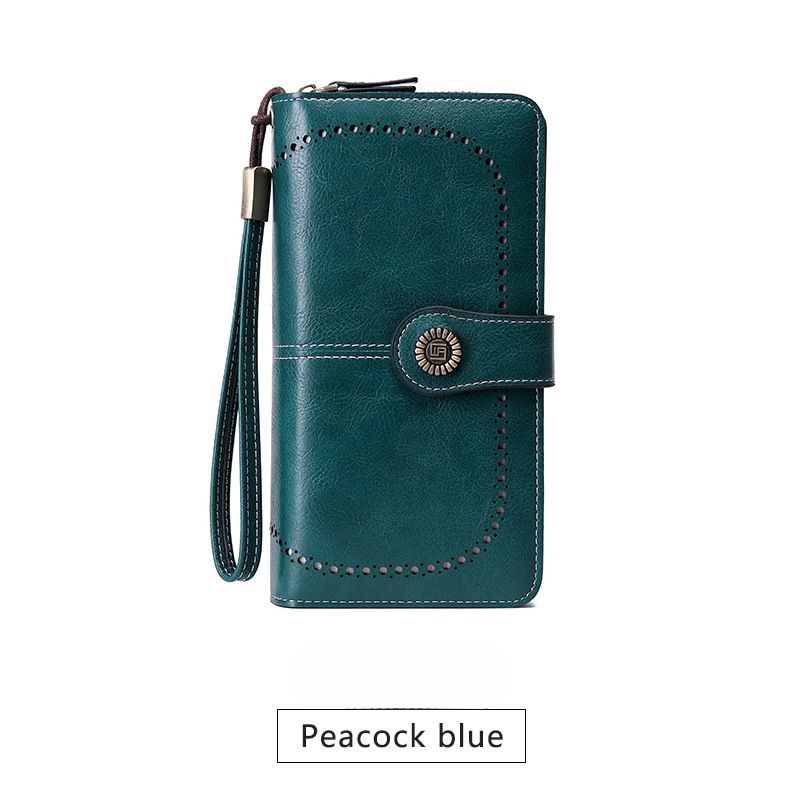 Portafoglio da donna in pelle con protezione RFID, a tre ante, con pochette lunga in rilievo, porta carte, organizer per telefono e libretto degli assegni._voghion.com