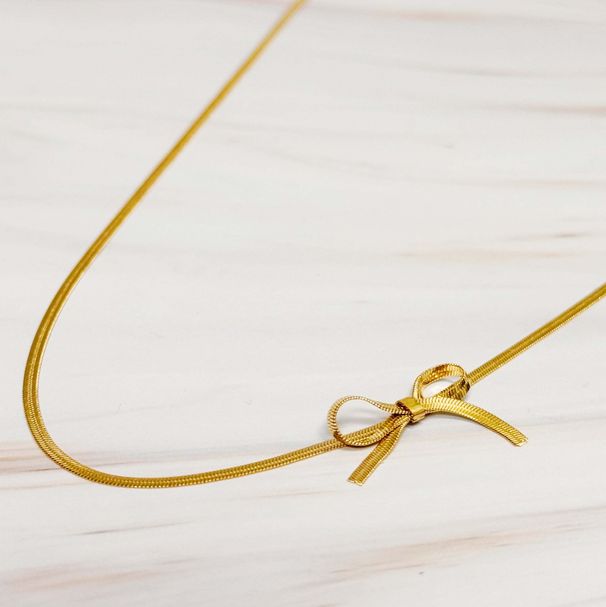 Herringbone Chain Bow Necklace_voghion.com