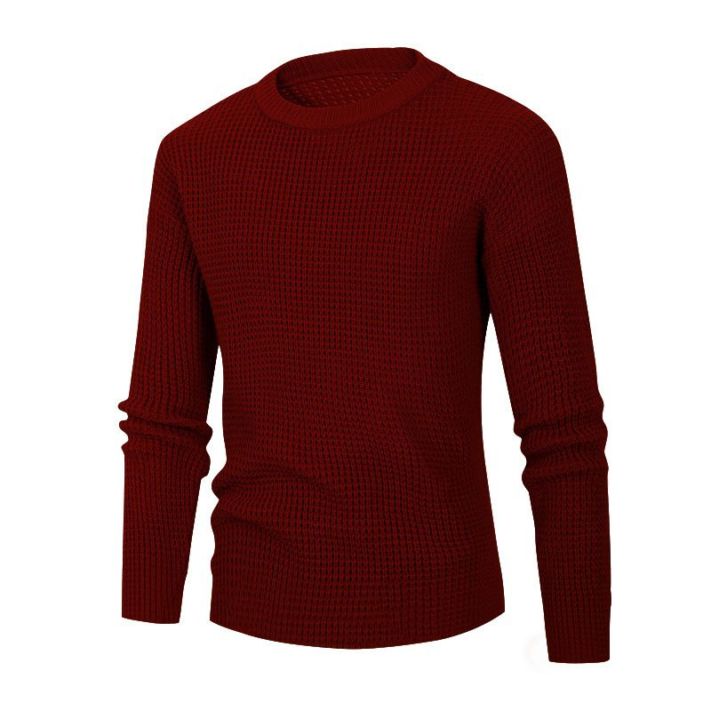 Maglione a maniche lunghe Waffle 2022 autunno e inverno nuovo da uomo in tinta unita con pullover all'interno da uomo_voghion.com