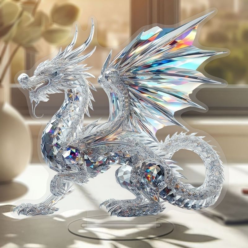 Hot Selling Bohemian Style Silver Dragon 2D Acrylic Ornament Office Desktop Decoration Gift_voghion.com
