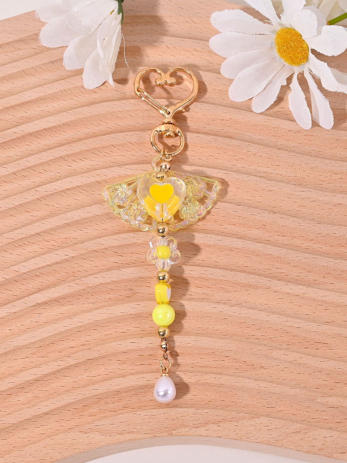 Porte-clés pendentif pour téléphone portable en forme de cœur en forme d'éventail_voghion.com