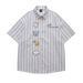 Fun Dog Embroidered Striped Short For Men And Women Street Trendy Loose Couple Half Sleeve Shirt_voghion.com