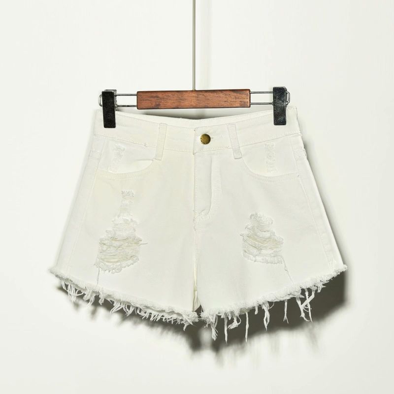 Damenbekleidung Hohe Taille Lockere Jeansshorts Für Damen Im Sommer Fett Mm Große Größe Zerrissene Schlankheits-Hotpants Mit Rohkanten Und Weitem Bein In A-Linie Für Damen_voghion.com