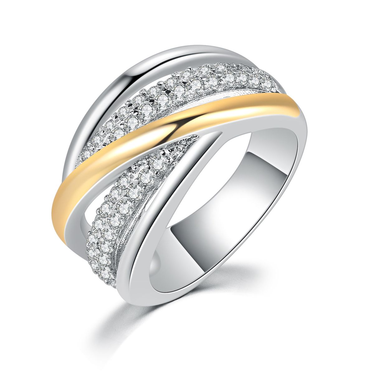 Anel feminino elegante e exclusivo com zircônias galvanizadas e separadas por cores incrustadas_voghion.com