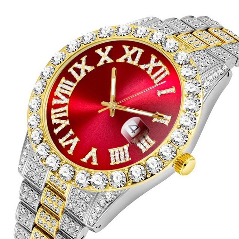 Europe And The United States New Water Ghost Large Rhinestone Diamonds Set Men's Watch Scale Gold Watch Green Full Of Diamonds Watch_voghion.com