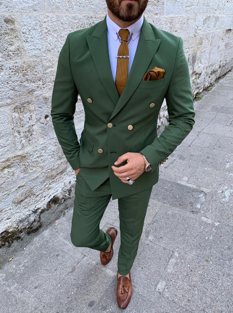 Traje informal de negocios verde para hombre Traje de dos piezas para padrinos de boda Traje para banquete de boda_voghion.com