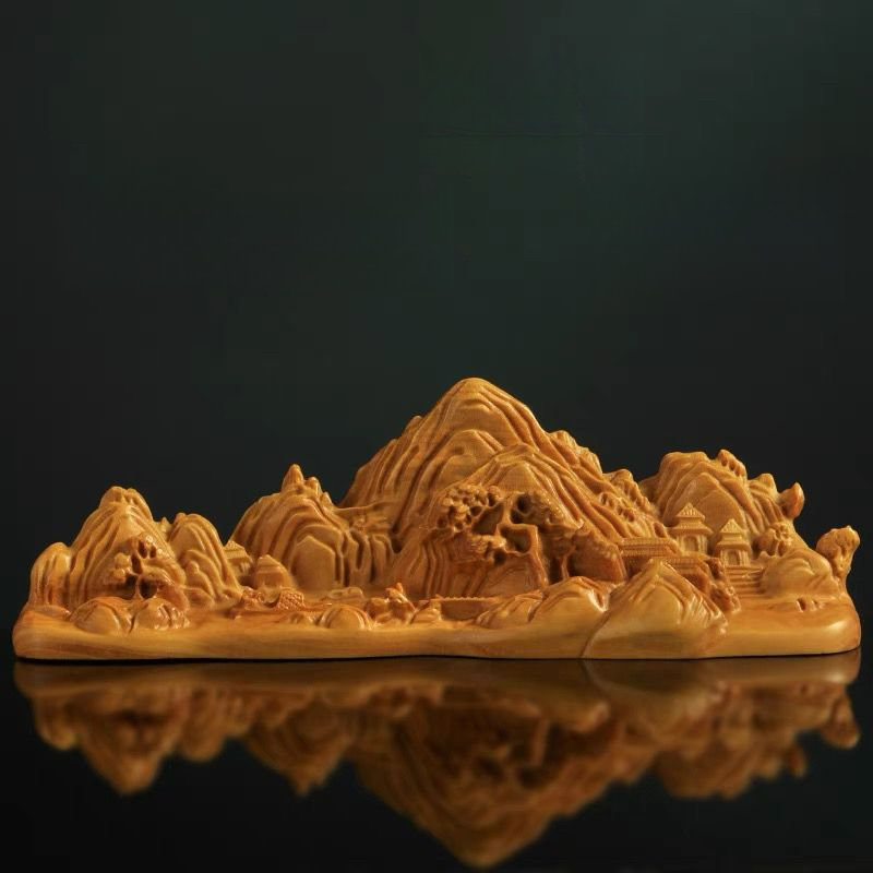 Boxwood Carving Thousand Miles Rivers And Mountains Ornament Holder Pen Rest Landscape Painting Four Treasures Of The_voghion.com