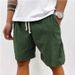 Men's Clothing Spring And Summer Solid Color Lace Up Sports Pants Corduroy Simple Five Point Shorts Men's Shorts Casual Pants_voghion.com