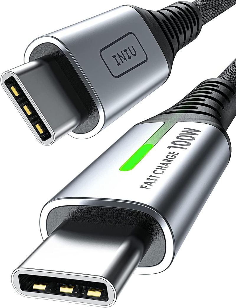 INIU USB-data 100 W [2-pakning 6,6 fot] PD 5A hurtigladekabel type C, nylonflettet USB-C-kabel mobillader_voghion.com