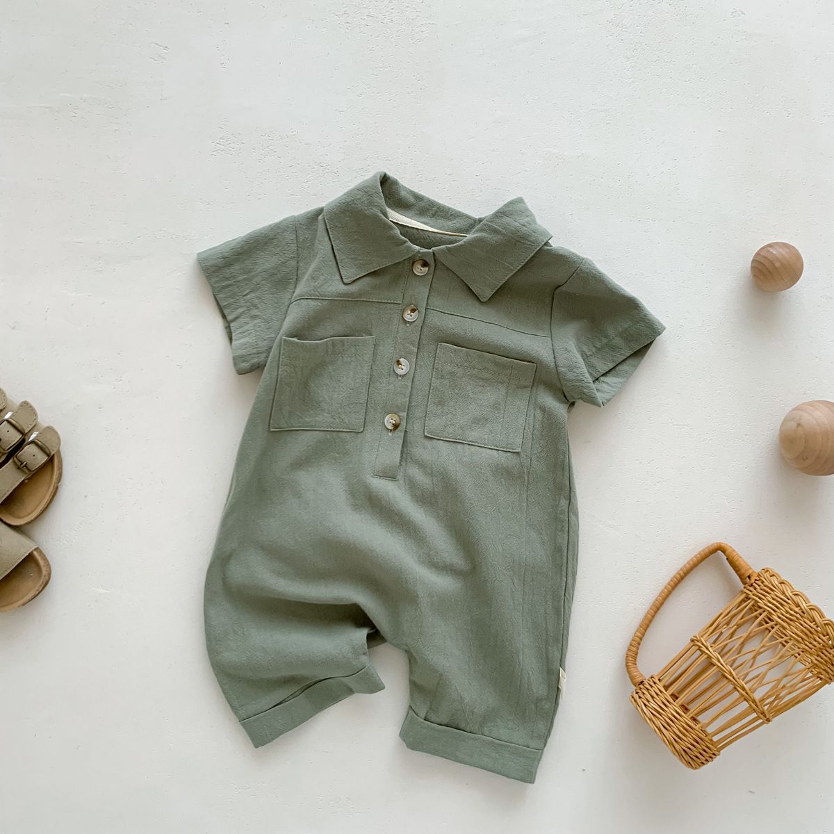 Mother & Kids Summer boy short-sleeved jumpsuit Korean version baby boy fashionable front button newborn girl clothes crawling clothes_voghion.com