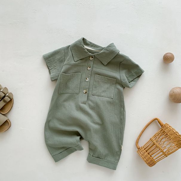 Mother & Kids Summer boy short-sleeved jumpsuit Korean version baby boy fashionable front button newborn girl clothes crawling clothes_voghion.com