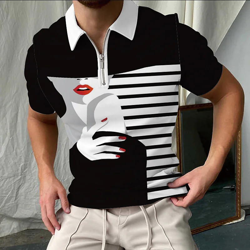 New Breathable Polo Shirt Men's Top Short Sleeve Summer Shirt 3D Printing Contrast Color T-Shirt Top_voghion.com