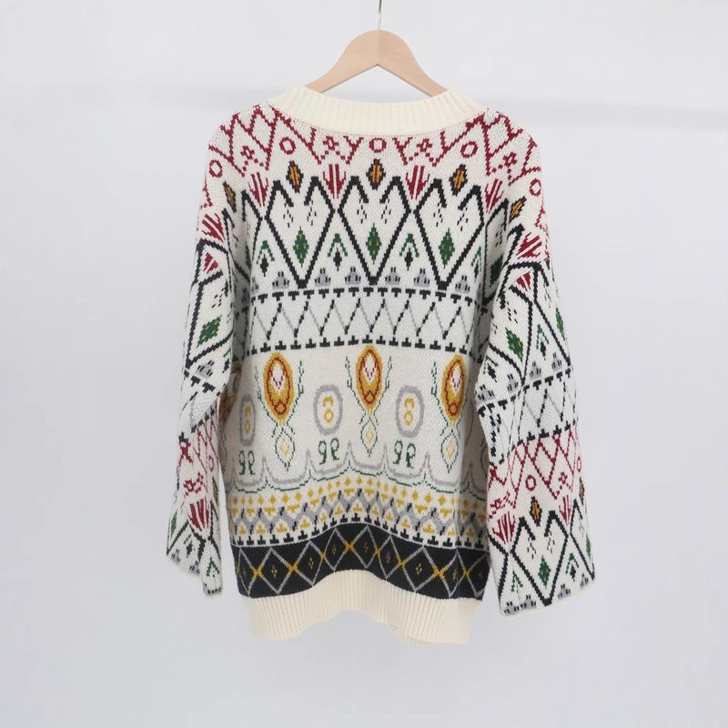 Cardigan da donna in maglia geometrica in stile gotico – Maglione ampio con scollo a V e apertura frontale (misto acrilico/poliestere, moda streetwear)_voghion.com