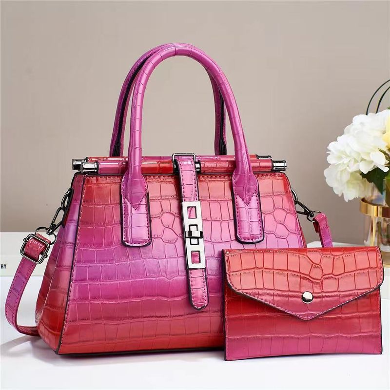Damentaschen 2 teile/satz Style Factory Damentasche Modische helle Lederkrokodilmuster Erweiterte große Kapazität Schulter Crossbody Handtasche_voghion.com