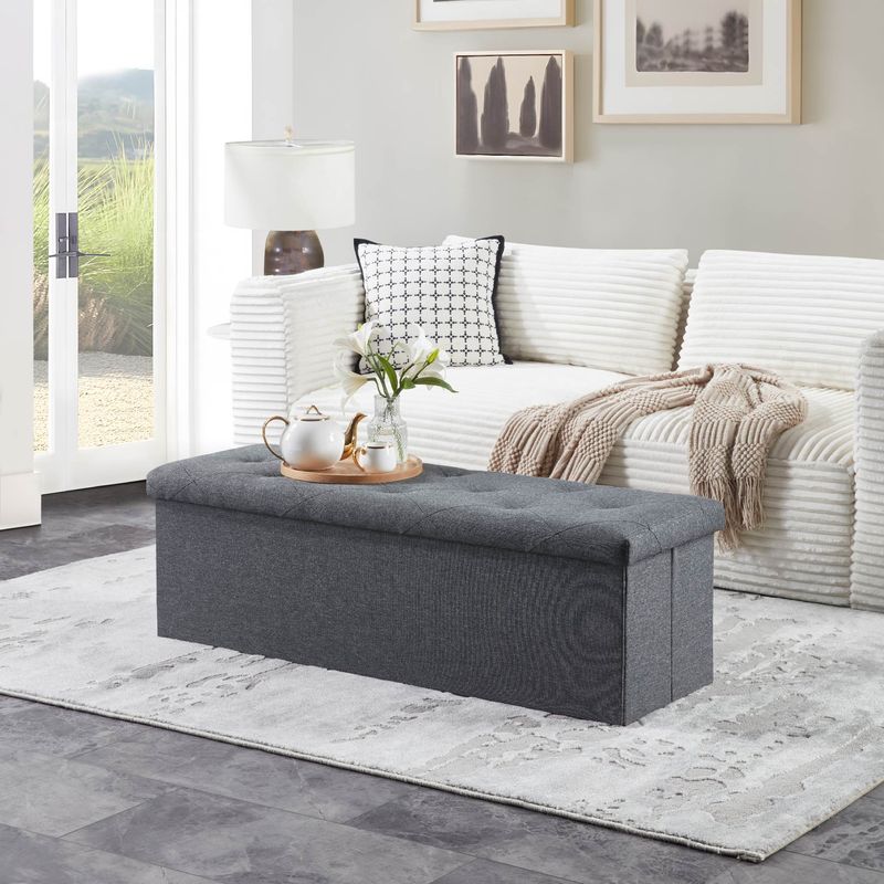 Folding Storage Ottoman Bench, Ottoman Foot Rest, End Of Bed Bench, Storage Chest, With Flipping Lid, For Living Room, Bedroom, Entryway, 47 Inches, Gray_voghion.com