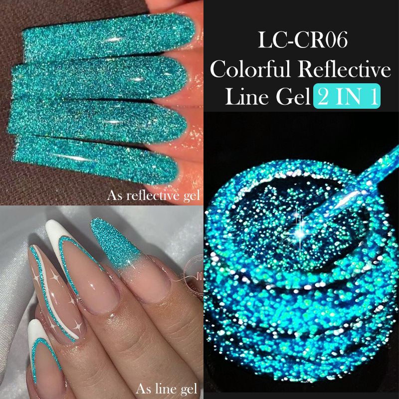 Gel Disco Glow Pull String e gel riflettente Diamond Dust - Gel per nail art effetto ragnatela, top coat UV per disegnare linee ed effetti 3D_voghion.com