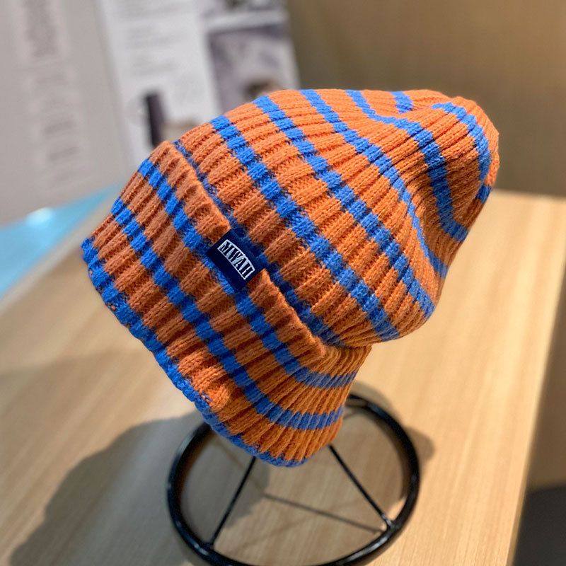 Wool Hat Men's and Women's Autumn and Winter New Striped Knitted Hat, Ear Protector, Cold Hat, Pullover Hat, Warm Hat_voghion.com