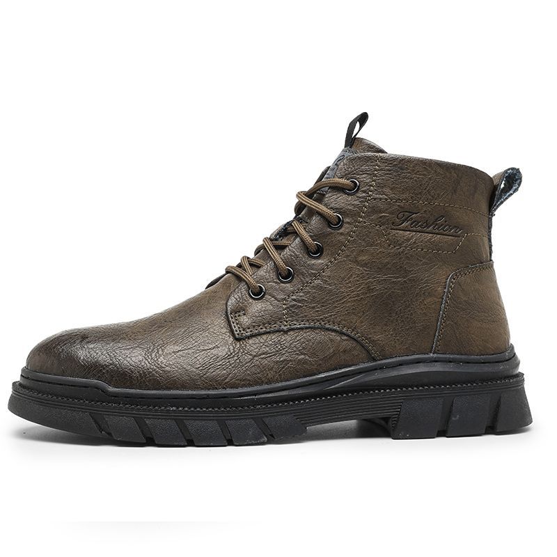 Martin high-top britiske mid-top lædersko korte sorte arbejdsstøvler til mænd_voghion.com