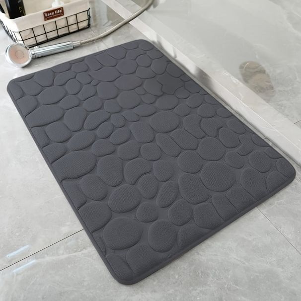 Pebble-Pattern Bath Mat - Super Absorbent Coral Fleece Floor Rug For Bathroom (Non-Slip Stain Resistant Quick Dry Machine Washable 24"X16")_voghion.com