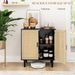 HOMCOM Bohemian Sideboard, 31.5' Buffet Cabinet With 2 Rattan Doors And Shelves For Living Room, Hallway, Black_voghion.com