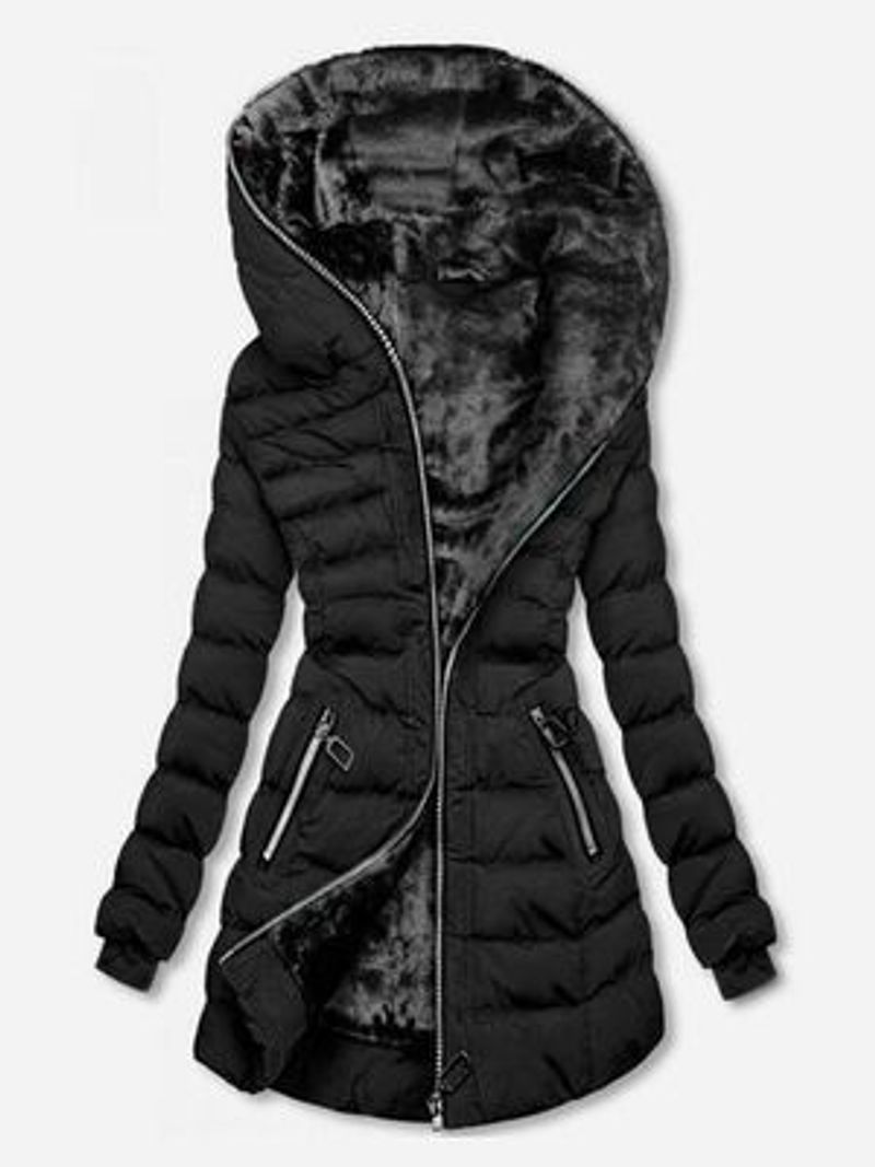 Giacca con cappuccio foderata in pile da donna – Cappotto aderente a maniche lunghe con chiusura a zip (S-3XL, 4 colori classici)_voghion.com